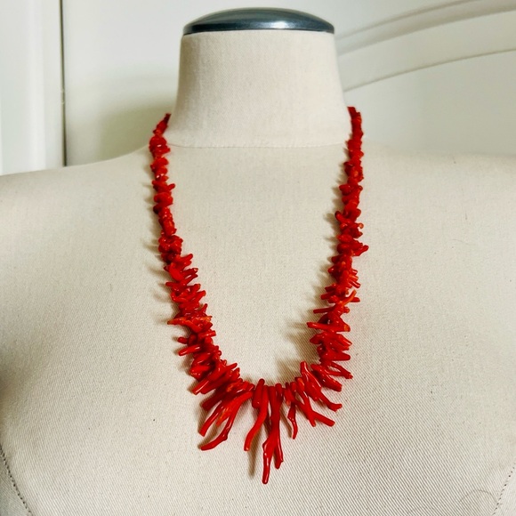 Jewelry - Vintage / Authentic~Red Natural Branch Coral Necklace with Turquoise
